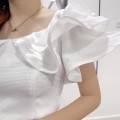 高品质波浪边上衣+高腰阔腿短裤套装